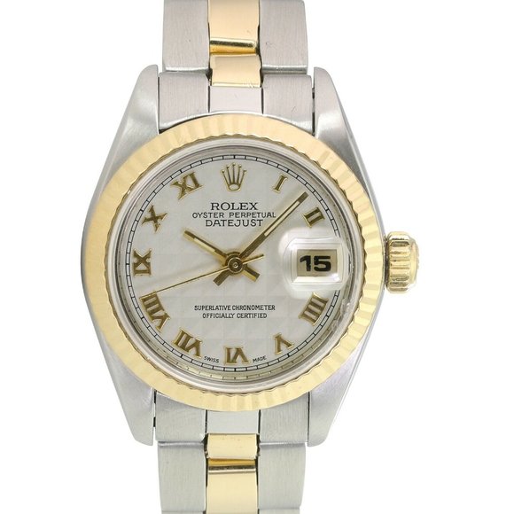ROLEX DATEJUST CREAM PYRAMID ROMAN DIAL 18KY & STEEL JUBILEE TWOTONE WATCH 69173 - Picture 1 of 8